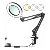 Braço Articulado Mesa Lupa Com Led Ring Light 6 Polegada