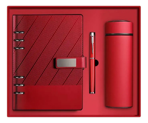 Caja Regalo Cuaderno Agenda De Cuero Con Bolígrafo Y Termo J