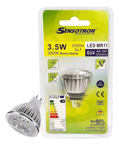 Lâmpada Dicróica Led Mr11 3,5w 12v Branco Quente G4 3 Peças