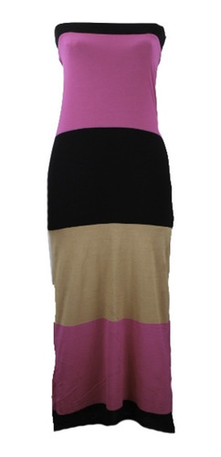 Vestido Akiabara Rayado Fucsia Tostado Negro 2 O M Strapless