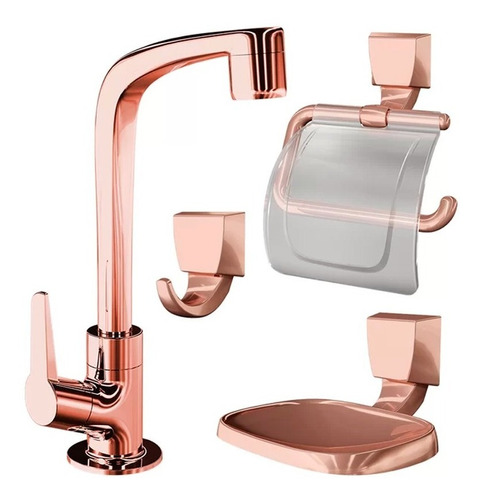 Kit Para Banheiro Rose Gold Torneira E Acessórios Lorenzetti