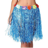 1 Pollera Hawaiana Hula Con Flores 40cm Disfraz Carnaval 
