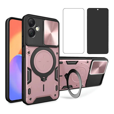 Funda Uso Rudo Case +mica Hd Templado Protectora +mica Privacidad Para Oppo A40 Ring Anticaídas