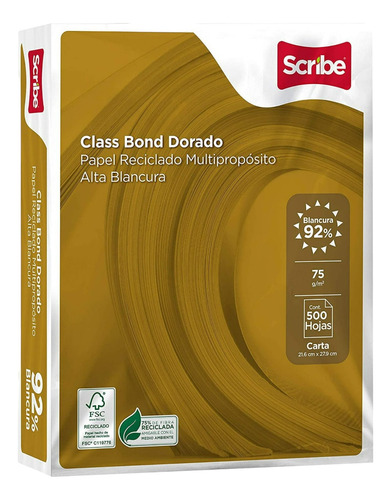 Papel Carta Scribe Class Bond Dorado - 1 Paq. Con 500 Hojas