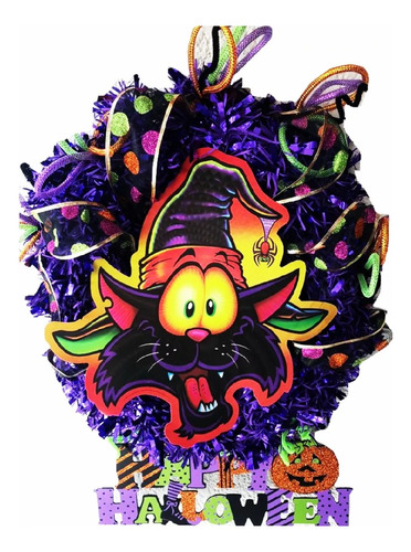Fiesta Corona Halloween Gato Letrero Adorno Decoración Dkh