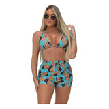 Conjunto Biquini Trikini 3 Peças Biquíni Short Saída D Praia