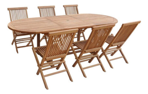 Set De Madera Teka Mesa Extensible Y 6 Sillas