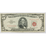 Billete 5 Dollares Usa Sello Rojo Lincoln 1963 Sk07