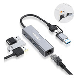 4 In 2 Ethernet Adapter With Usb C/3.0 For Portátiles And Pc