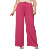 Calça Feminina Pantalona Wide Leg Plus Size C/ Elástico Duna