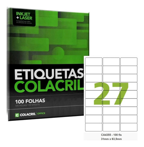 Etiqueta Impressora A4 31 X 63,5 Mm 100 Fls Ca4355 Colacril Cor Branco