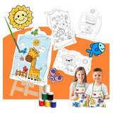 Kit Pintura Infantil Temático Cavalete Telas Tintas Pincel 