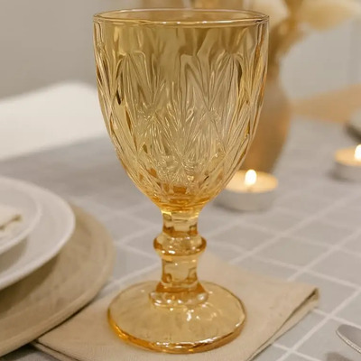Copa Copon Vino Agua Rombos Labrado X6 Transparente Dorado