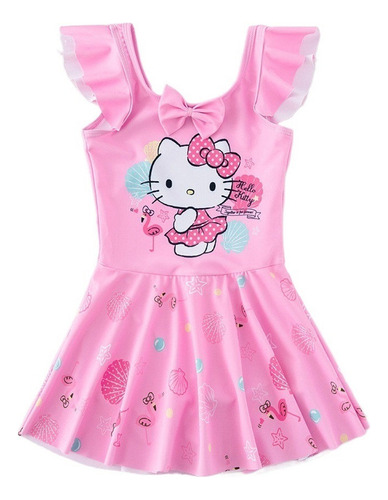 Hellokitty Traje De Baño Vestido Niñas Playa Linda Moda 2024