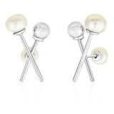 Aros De Perlas De Plata 925 Con Oro Blanco + Caja De Regalo