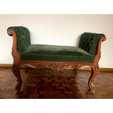 Sofa Auxiliar Luis Xv En Madera Labrada Marron Y Tapiceria 