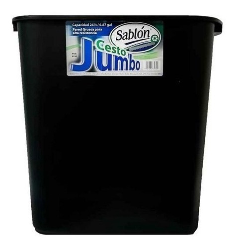 1 Bote Cesto De Basura Jumbo Negro Sablón 26 L Oficina Hogar