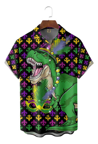 Camisa Hawaiana Unisex Con Diseño De Dinosaurio Maddygrass T