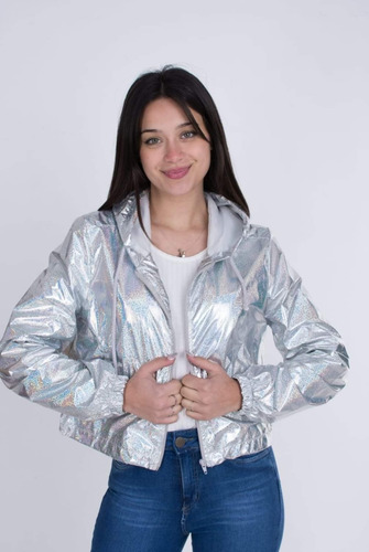 Campera Mujer Rompeviento Metalizada Imperme Full Glitter