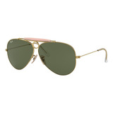 Anteojos De Sol Ray-ban Aviator Shooter Large Con Marco De Metal Color Polished Gold, Lente Green Clásica, Varilla Polished Gold De Metal - Rb3138 W3401 58-09