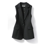 Chaleco Largo Mujer Slim Formal Blazer Moda Con Botón M