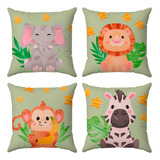 Kit 4 Capas Almofadas Aventura Na Selva 45x45 Id Decor