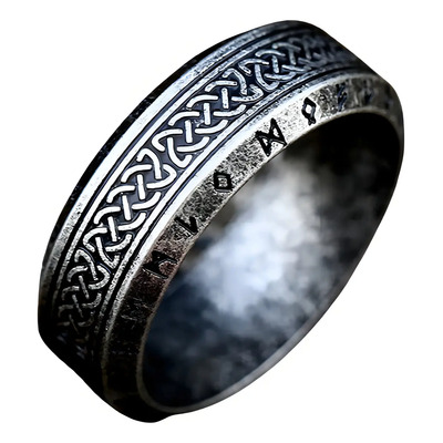 Anillo Solitario Direcksmart Vikingo Runas Nórdicas Plata Vieja Acero Titanio Talla 9 | Envío gratis