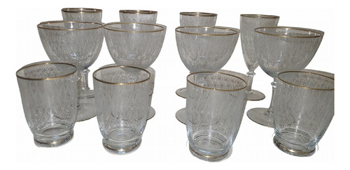 Taças Cristal Vintage Lapidadas C/ Borda Dourada 12 Peças 