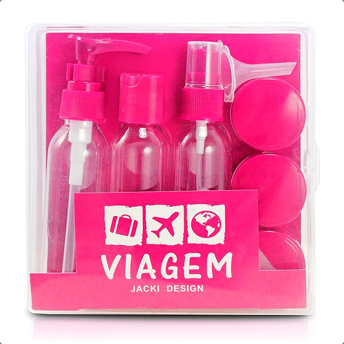 Kit De Frascos Para Viagem Porta Shampoo Mala Mini 9 Peças Cor Pink