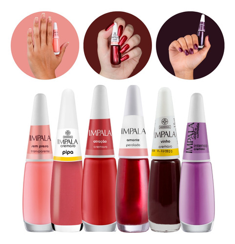 Kit 6 Esmaltes Impala Tons Vermelho Roxo Lançamento Verão