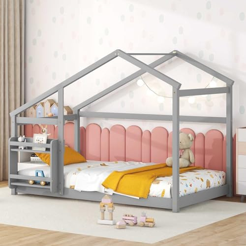 Cama Doble Para Niños, Cama Para Niños Con Estante Y Techo, 