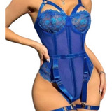 Body Corset De Encaje Y Lycra Con Portaligas