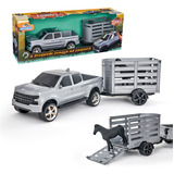 Brinquedo Carrinho Caminhonete Pickup Com Trailer E Cavalo