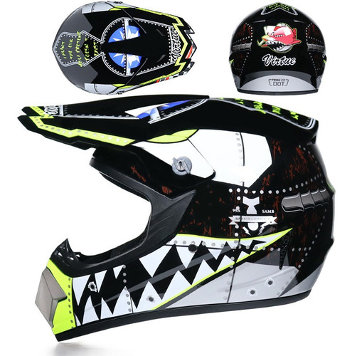 Casco Motocross Doble Proposito Y Googles Enduro Verde Fosfo