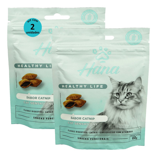 Kit 2 Snack Hana Healthy Life Cat Sensations Gato Adulto 60g