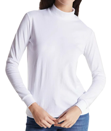 Remera Dama Mujer Cuello Alto Ribb Básica Manga Larga 