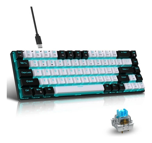 Teclado Gamer Hxsj V800-bw Switch Azul Retroiluminação Azul