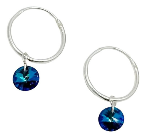 Aros Argolla 15 Mm Swarovski Colgante Plata  Ley 925 Estuche