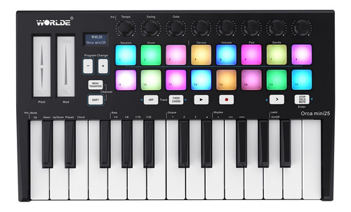 S Worlde Orca Mini25 - Teclado Midi Usb Portátil (25 Teclas)