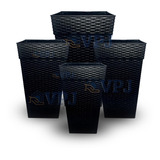 4 Vasos Coluna Rattan P/ Flores E Plantas 10l 17l 28l Marrom