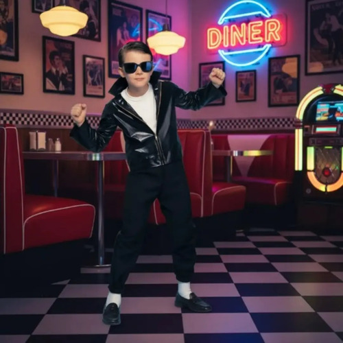 Chamarra Rockera Ligera Negra Disfraz Rock And Roll Vaselina Vestuario 80s