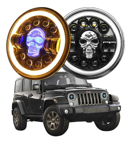 Faros Jeep Led Calavera Drl Ojo De Angel Rgb 7 PuLG C/arnes