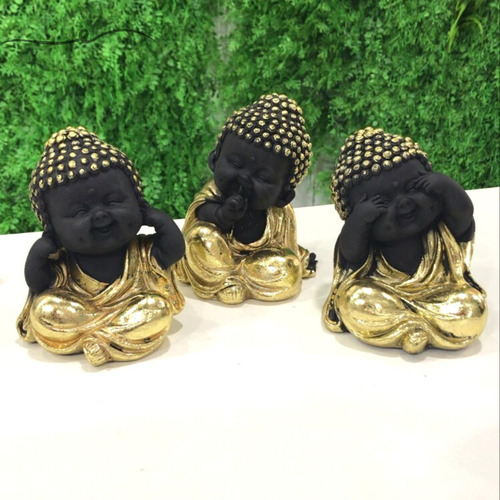 Trio De Budas Bebes Cego Surdo E Mudo Proverbio Dourado 11cm
