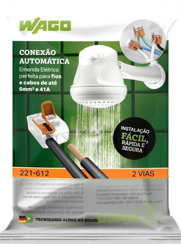 Conector Para Chuveiro Elétrico 41a 6mm (3 Pçs) 221-612 Wago