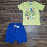 Conjunto Verão Bermuda Azul Camiseta Infantil Menino Roupa