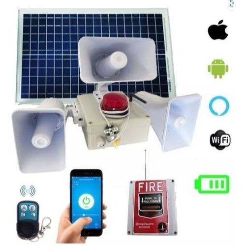 Alarma Vecinal Solar Wifi Rf Tres Sirena Boton Fire 300m App