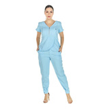 Conjunto Scrub Feminino Manga Curta Transpassado Azul Bebê