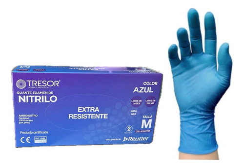 Guantes De Examen Nitrilo Extra Resistente 100uni Azul