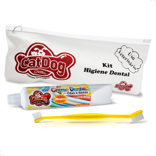 Kit Higiene Bucal Pet Cães Gatos Creme Dental Escova Longa Sabor Neutro