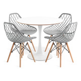 Conjunto Saarinen Basic Branca 90cm 4 Cadeiras Kaila Cinza